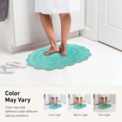 Miniatura 6 de Chardin home Alfombra de baño de ganchillo turquesa, alfombrilla de baño redonda 100% algodón con borde de ganchillo artesanal hecho a mano, 24