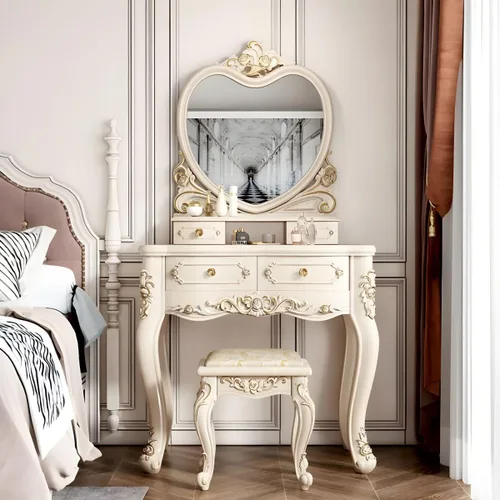 Moderno juego de tocador de maquillaje, escritorio de maquillaje para dormitorio, tocador de madera para dormitorio, tocador de maquillaje, espejo y