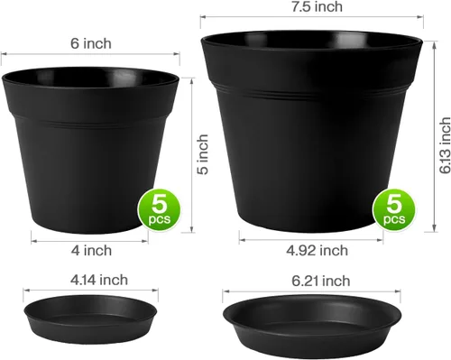 Miniatura 4 de homenote Macetas de plantas, macetas de 6/7.5 pulgadas para plantas, macetas de plástico para interior con múltiples agujeros de drenaje y bandejas