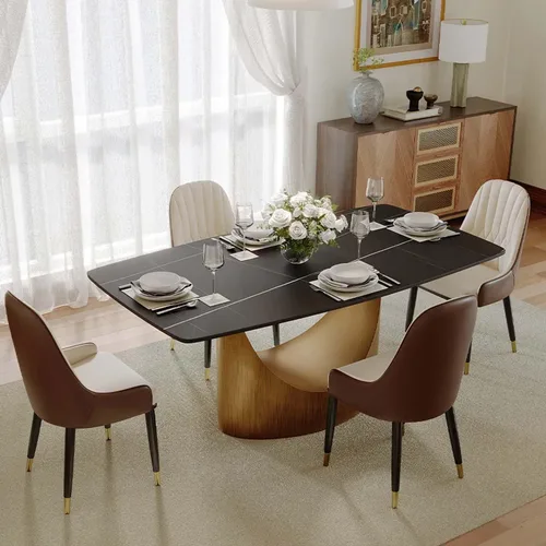 Miniatura 3 de POVISON Mesa de Comedor Moderna Hobart de 63" para 4, Mesa de Comedor Rectangular de Servicio Pesado Negro Mate, Superficie de Mesa de Comedor