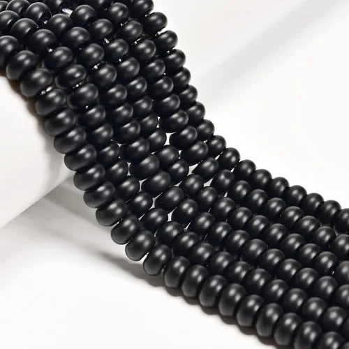 JM Design Cuentas de piedras preciosas sueltas de ónix negro mate con agujero de 0.079 x 0.315 pulgadas, 8 pulgadas, hebra para fabricación de