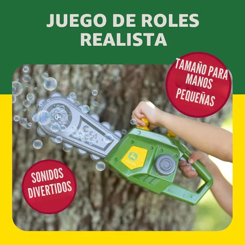 Miniatura 2 de John Deere Juguete motorizado de motosierra de burbujas para niños, herramienta de juego de simulación de soplado de burbujas, máquina de burbujas
