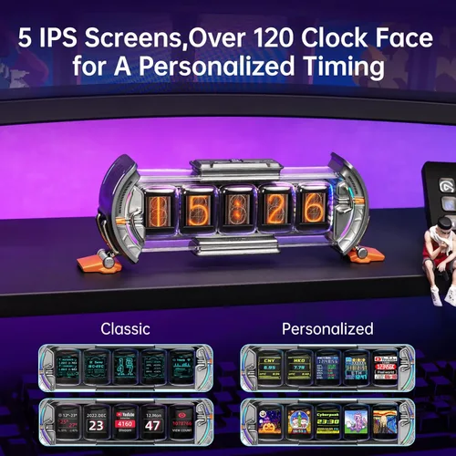 Miniatura 2 de Divoom Times Gate - Reloj de alarma digital de configuración de juego Cyberpunk, aplicación inteligente, conexión WiFi, pantalla LED RGB, panel Plata