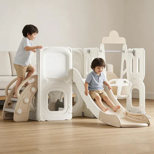 Miniatura 9 de Juego de toboganes 3 en 1 para niños pequeños con columpio y escalador, juego para niños con tobogán para niños pequeños, juego de patio trasero