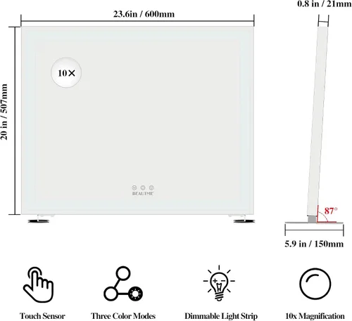 Miniatura 4 de ANYHI Hollywood Espejo de maquillaje con luces, espejo grande iluminado para tocador, espejo de escritorio/pared con luces, pantalla táctil