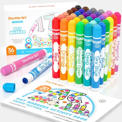 Shuttle Art Marcadores de puntos lavables de 36 colores con libro de actividades gratis, suministros de arte divertidos para niños pequeños y