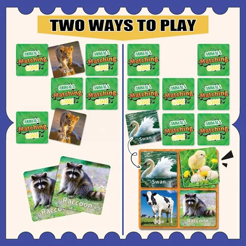 Miniatura 3 de YTSQLER Juego de emparejamiento de animales para niños 100 piezas Juego de cartas de memoria para niños pequeños Actividades de aprendizaje