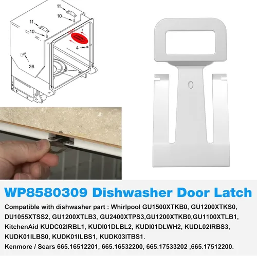 Miniatura 3 de WP8580309 - Cerradura de puerta para lavavajillas Whirlpool Kenmore 8580309, 8269111, 1181203, AH1156352, EA1156352, PS1156352