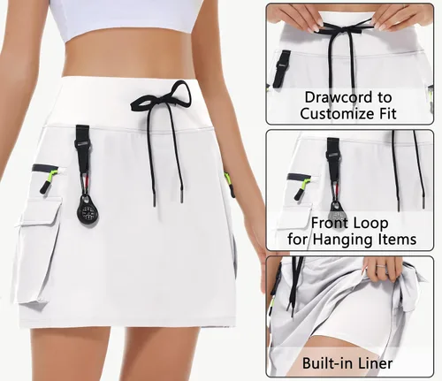 Miniatura 4 de MIVEI Falda pantalón tipo cargo de senderismo para mujer, cintura alta, para viajes, atlética, golf, casual, con bolsillos con cremallera, de secado