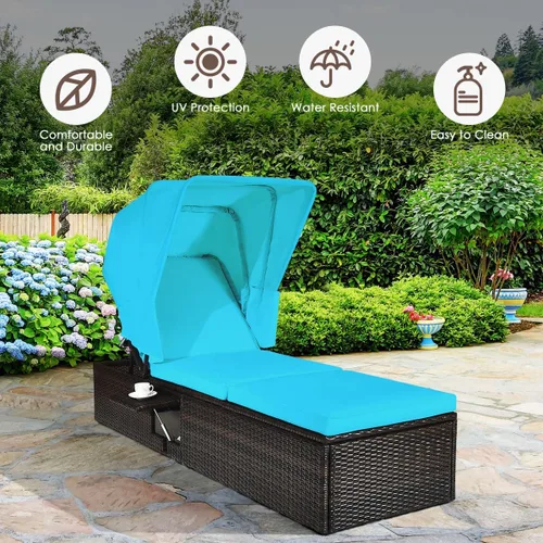 Miniatura 6 de COSTWAY Silla de ratán para patio, tumbona acolchada, ajustable, color turquesa