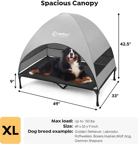 Miniatura 4 de Veehoo CWC2411 - Cama elevada de enfriamiento para perros con toldo y sombra extraíble, patas antideslizantes, cuna elevada para perros grandes