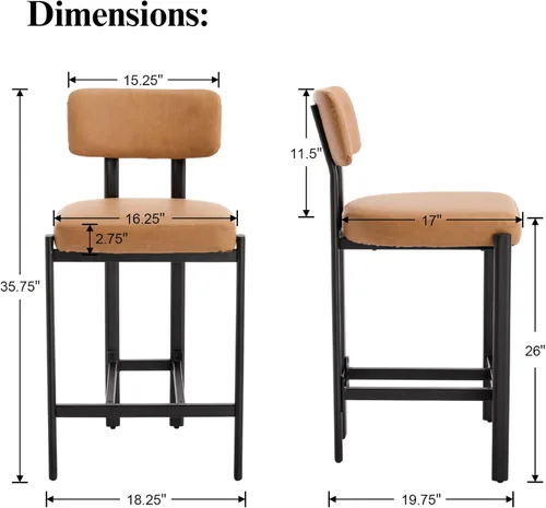 Miniatura 3 de DUOMAY Juego de 2 taburetes modernos de piel sintética, tapizados de 26 pulgadas de altura de asiento bajos con patas de metal negro, taburetes