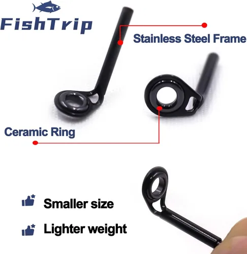 Miniatura 3 de FishTrip Kit de reparación de puntas de caña, 30 piezas de cañas de cebo de caña, guías de puntas de pesca, kit de repuesto de cerámica micro ojos