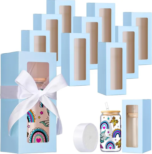Miniatura 15 de Honoson Caja de regalo de 24 vasos con cinta para sublimación, cajas de exposición de vidrio transparente para vasos de 12 onzas, 16 onzas, 20 Negro