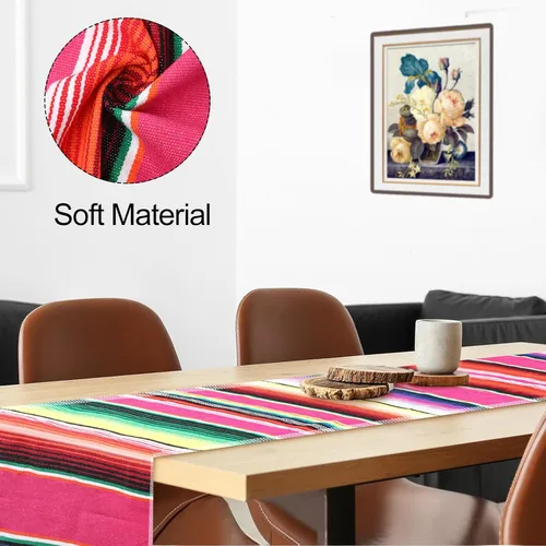 Miniatura 4 de Moukeren 16 caminos de mesa de serape mexicano, 14 x 84 pulgadas, arco iris, bohemio, con flecos, de algodón, decoración de fiesta temática mexicana