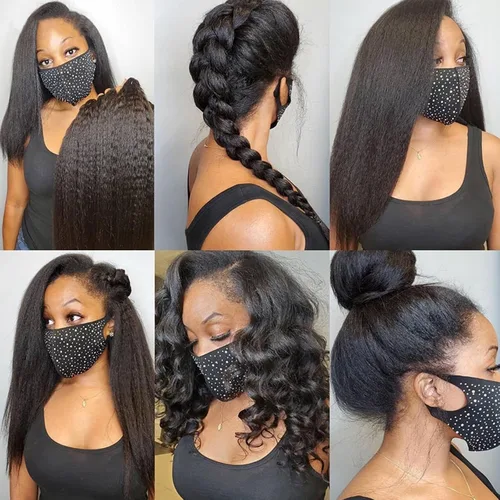 Miniatura 9 de Extensiones de cabello humano brasileño liso rizado de cierre 4x4 con parte libre marrón claro, encaje 150% de densidad, cabello Remy liso rizado