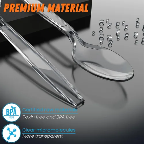 Miniatura 2 de 360 piezas cucharas de plástico transparente de 6.8", resistentes y sin BPA, resistentes al calor, cubiertos de plástico sólidos y duraderos