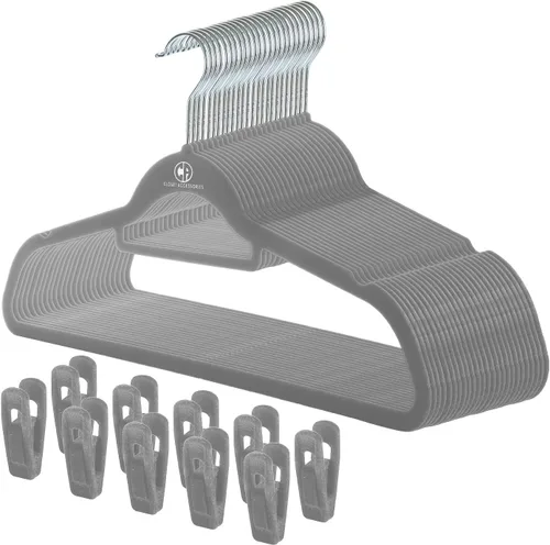 Miniatura 12 de Perchas de terciopelo, percha antideslizante ultradelgada que ahorra espacio, con muescas, barra de amarre y ganchos giratorios, paquete de 30
