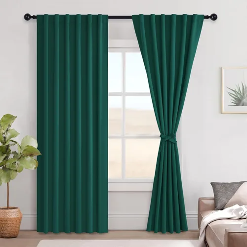 Miniatura 107 de Hiasan Cortinas opacas negras para dormitorio, cortinas opacas cortas de 45 pulgadas de largo, con aislamiento térmico, bolsillo para barra