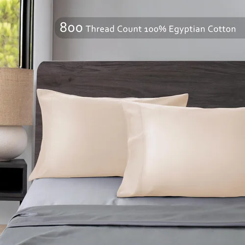 Miniatura 3 de Juego de 2 fundas de almohada de algodón de tamaño estándar, 800 hilos, 100% algodón egipcio, fundas de almohada naturales, suaves y transpirables