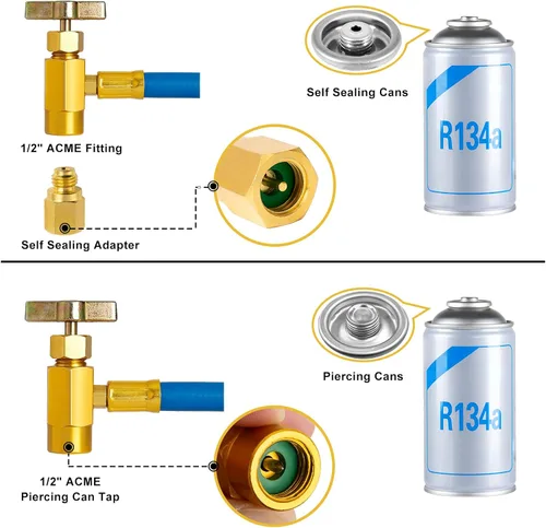 Miniatura 3 de Kit de recarga de refrigerante R134a, kit de manguera de recarga de CA con manómetro, manguera de recarga de grifo de freón R134a con acoplador
