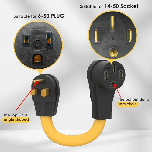Miniatura 2 de Cable adaptador NEMA 6-50P a 14-50R, 125V/250V enchufe macho de 3 clavijas para soldador a 50 Amp 4 clavijas hembra EV de nivel 2 grado industrial