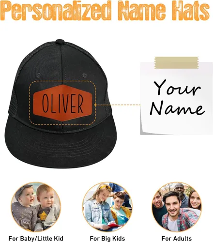 Miniatura 2 de Gorra de béisbol con nombre personalizado, regalos personalizados, con parche de cuero, gorro de camionero para niños y niñas de 0 a 3 años