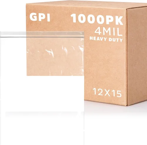 Miniatura 28 de GPI - 3" x 4" - Caja a granel de 1000, bolsas de plástico transparente con cierre de cremallera de 4 mil de grosor, resistentes, con bloque blanco