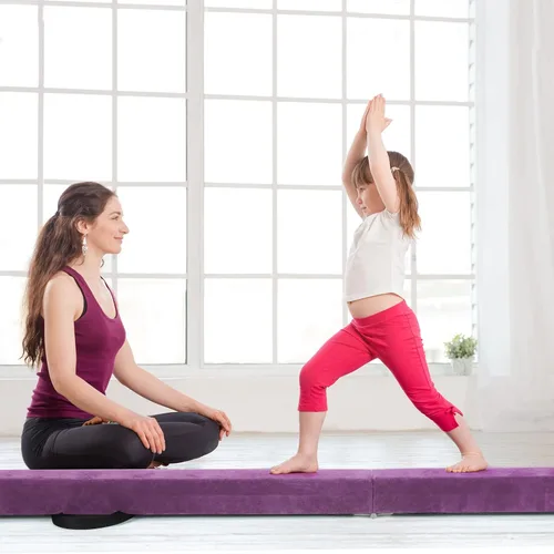 Miniatura 8 de Giantex Haz de equilibrio de 7/8/9 pies, haz de gimnasia plegable con asas de transporte, base de goma antideslizante para niños, haz de gimnasia
