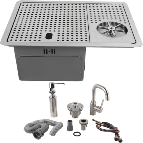 FLEXMAN Enjuagadora de vidrio, 20.1 x 14.6 x 7.9 pulgadas de acero inoxidable, juego de máquina comercial de limpieza de vidrio con escurridor de