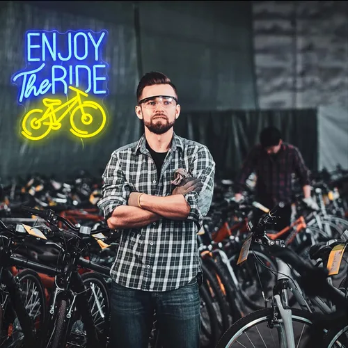 Miniatura 7 de Letrero de neón con texto en inglés "Enjoy The Ride", letrero de neón para gimnasio, luz de neón motivacional, para hacer ejercicio, bicicleta