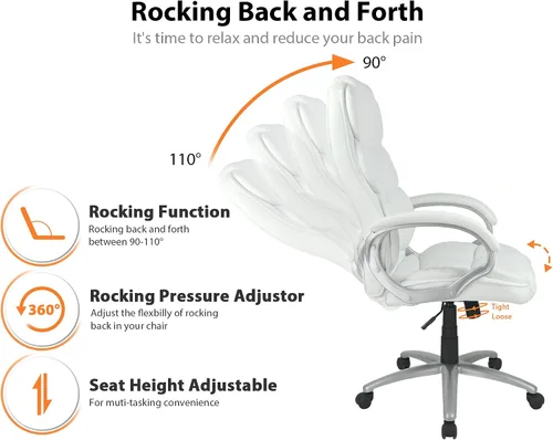 Miniatura 7 de Silla de oficina, diseño ergonómico moderno, respaldo alto, piel sintética, 250 libras resistente, silla de escritorio giratoria con soporte lumbar