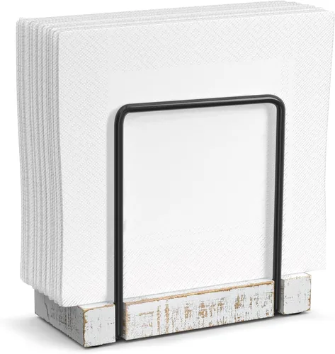 Miniatura 34 de Wican Bandeja para toallas de invitados para baño, servilletas de madera y hierro para tocador, mesa de comedor, cesta de madera para toallas