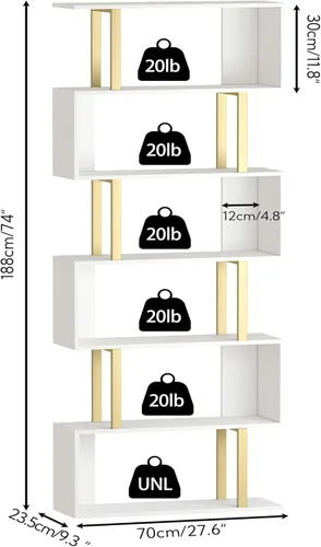 Miniatura 3 de Yusong Estantería Geométrica, Estantería en Forma de S de 6 Niveles para Dormitorio, Estante Decorativo de Exhibición de Madera Moderna, Estantería