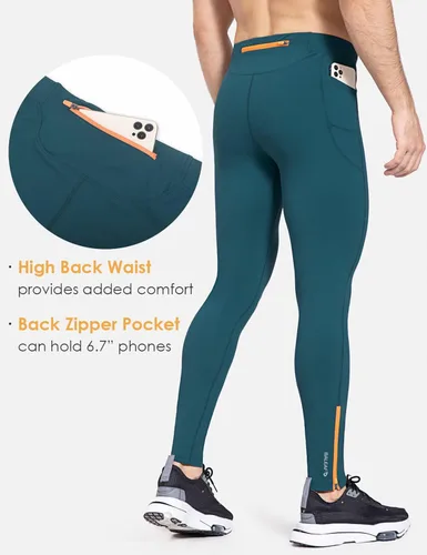 Miniatura 2 de BALEAF Mallas de correr de vellón para hombre pantalones térmicos resistentes al agua leggings con cremallera en las piernas bolsillos para ciclismo