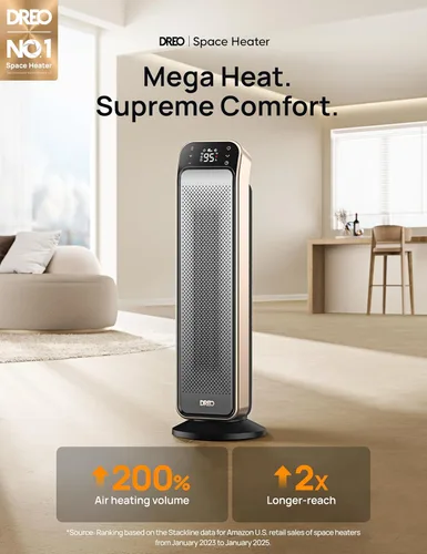 Miniatura 2 de Dreo Calentador de espacio para interiores, calentador de habitación portátil rápido de 25 pulgadas, 11.5 pies/s con control remoto y termostato, 3
