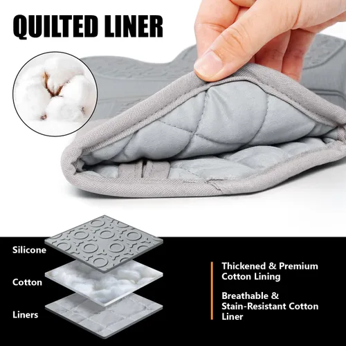 Miniatura 4 de Rorecay Juego de 6 guantes de horno y soportes para ollas para cocina, guantes de horno extralargos de silicona, resistentes al calor, 500 grados