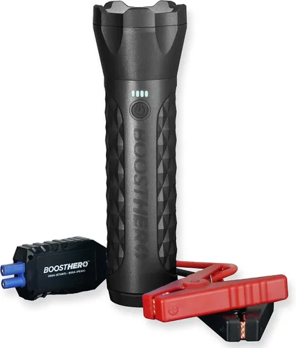 BoostHero Arrancador de Batería Portátil para Automóvil, Banco de Energía de 6,000mAh, Linterna LED, con Cables de Puente Inteligentes para Motores
