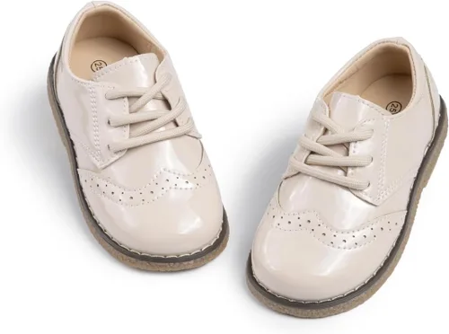 Miniatura 13 de KIDSUN Zapatos de vestir para niño y niña, cómodos zapatos Oxford con cordones para uniforme escolar, mocasines planos (bebé/niño pequeño) E-negro
