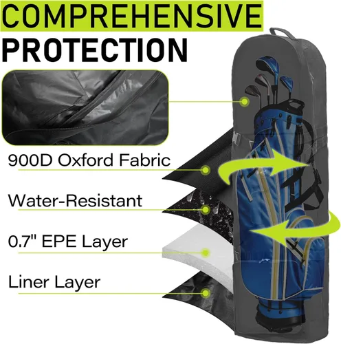 Miniatura 4 de Bolsa de viaje de golf para exteriores, correas de hombro desmontables y ruedas de goma, fundas de viaje plegables suaves para palos de golf, Oxford