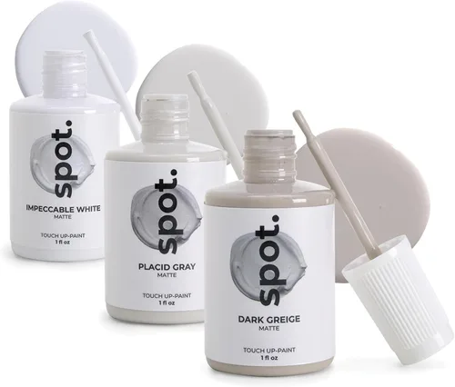 spot. Pintura de retoque | Acabado mate para gabinetes, paredes, puertas y muebles | Kit de reparación gris multicolor | Secado rápido, autocebante,