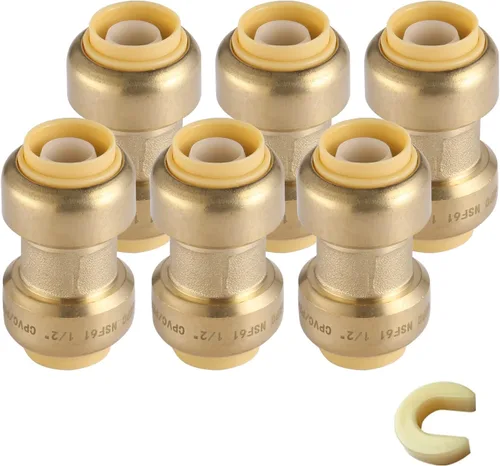 Miniatura 26 de Paquete de 12 acoplamientos rectos Pushfit de 1/2 pulgada, acoplamiento a presión de latón PEX con clip de desconexión, accesorios de plomería a