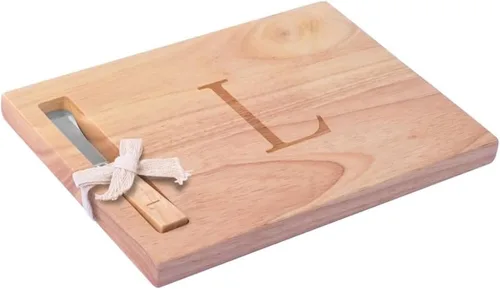 Miniatura 9 de Miicol Tabla de madera para charcutería, tabla de queso con monograma de 10 pulgadas, tabla de cortar inicial personalizada con esparcidor, regalo