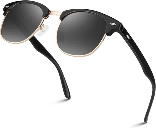 Miniatura 10 de LINVO Gafas de sol polarizadas sin montura para hombres y mujeres, lentes de sol clásicos retro con medio marco para conducir, protección UV Un