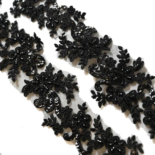 Miniatura 11 de Blanco marfil 2yard lentejuelas con cuentas flor bordado apliques de encaje para vestidos de novia apliques de diamantes de imitación parches ropa