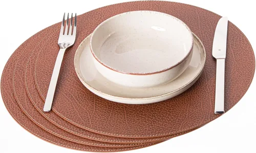 Miniatura 5 de Nikalaz Nikalaz - Juego de 4 manteles individuales redondos de cuero reciclado de 15 pulgadas, decoración de mesa de comedor y cocina (negro)