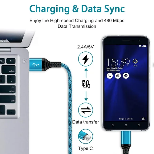 Miniatura 5 de Cable de carga tipo C, paquete de 3 cables de carga rápida de 3 pies para Samsung Galaxy A17 A16 A36 S25 Ultra S23 S21 A12 A50 Z Flip 7 FE 7 6 5 4 3