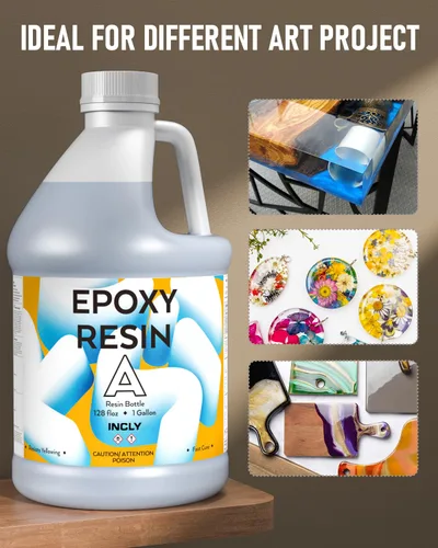 Miniatura 6 de Kit de resina epoxi de 2 galones transparente de INCLY, suministros de resina de alto brillo y sin burbujas para revestimiento y moldeo de mesas