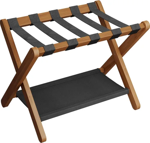 Miniatura 22 de Heybly Portaequipajes, soporte plegable para maleta con estante de almacenamiento, soporte de equipaje con 5 correas de nailon para habitación