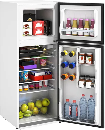 Miniatura 12 de HOMCOM Mini refrigerador de 4 pies cúbicos con congelador, refrigerador compacto de doble puerta con termostato ajustable, estante y puerta